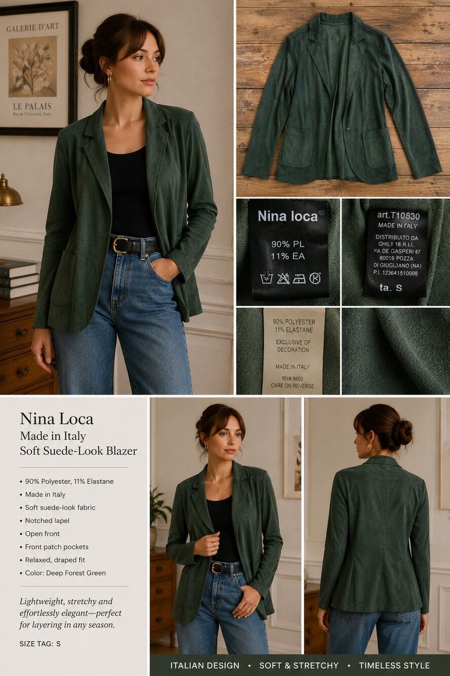 Nina Loca Made in Italy Faux Suede Blazer/Jacket Olive Green